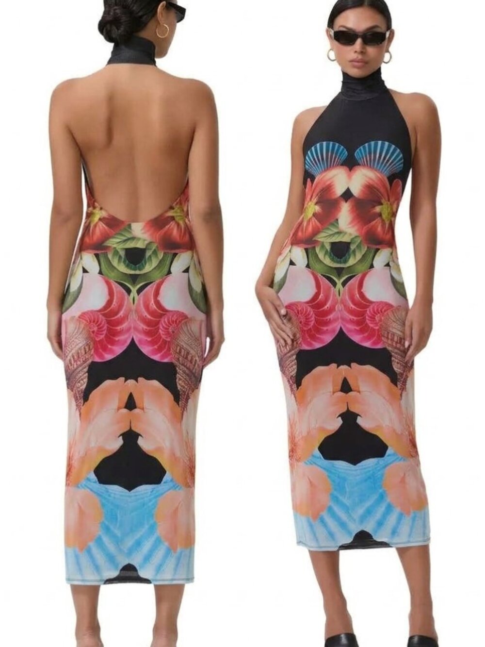 AFRM Olimpia Halter Mesh Midi Dress Women's Size S